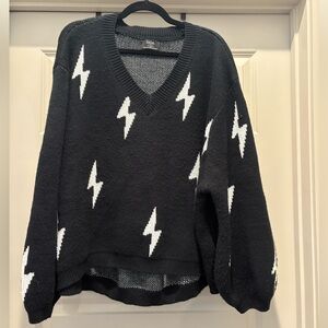 Dressed in LALA Oversized Lightning Bolt Knit in Black & White